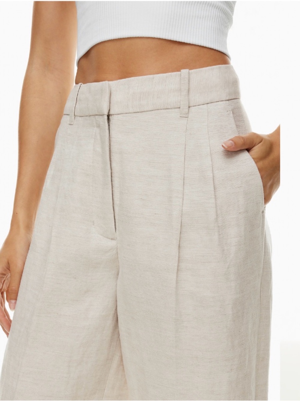 Aritzia Natural-Tone Wide Leg Linen-Blend Pants